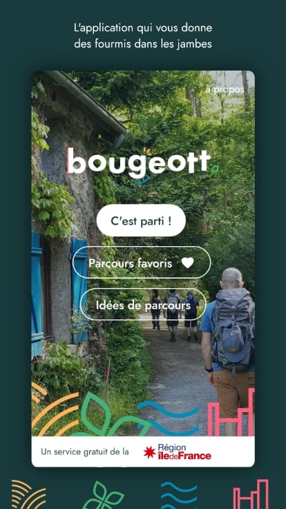 Ecran d'accueil de l'application Bougeott