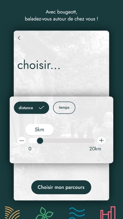 Ecran du choix de la distance du parcours ou temps