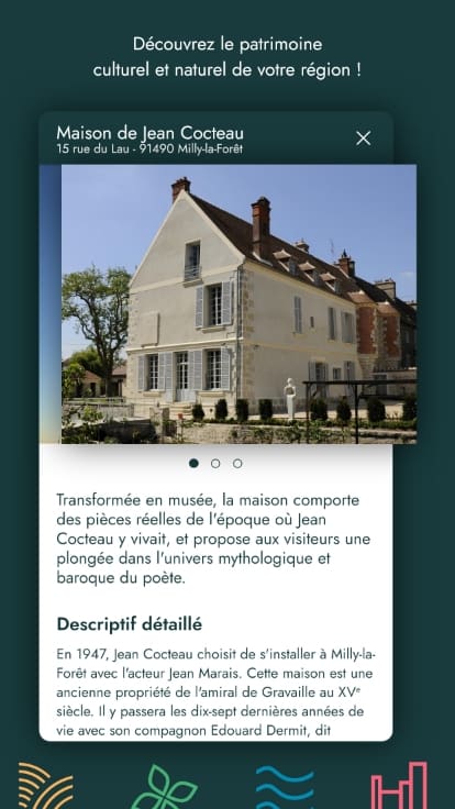 Ecran d'affichage d'un point d'intérêt : la maison de Jean Cocteau